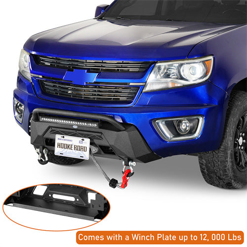 Load image into Gallery viewer, Hooke Road Stubby Front Bumper with Winch Plate & LED Spotlight for 2015-2020 Chevy Colorado, Excluding ZR2 Models b9112s 13