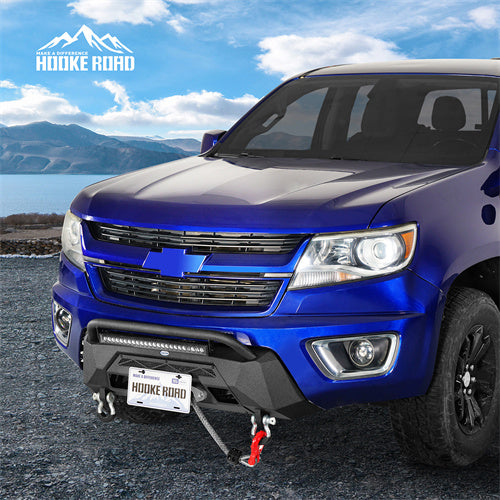 Load image into Gallery viewer, Hooke Road Stubby Front Bumper with Winch Plate & LED Spotlight for 2015-2020 Chevy Colorado, Excluding ZR2 Models b9112s 5