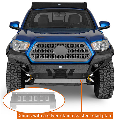 Load image into Gallery viewer, Hooke Road Tacoma Front Bumper with Skid Plate & LED Lights for 2016-2023 Toyota Tacoma 3rd Gen b4227s 11