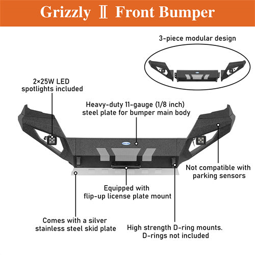 Load image into Gallery viewer, Hooke Road Tacoma Front Bumper with Skid Plate & LED Lights for 2016-2023 Toyota Tacoma 3rd Gen b4227s 14