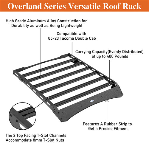 Hooke Road Overland Tacoma Roof Rack Cross Bars for 2005-2023 Toyota Tacoma Double Cab b4222s 13