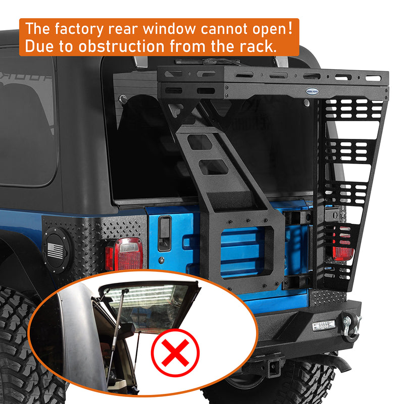 Load image into Gallery viewer, Tailgate Basket Rear Cargo Rack w/ Reinforced Hinge (97-06 Jeep Wrangler TJ) - Hooke Road
