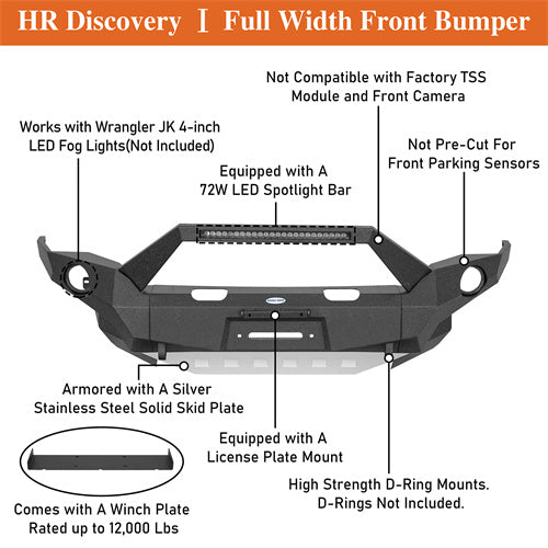 Load image into Gallery viewer, Hooke Road 2014-2024 Toyota 4Runner Full Width Front Bumper w/ Winch Plate & LED Light Bar b9814abs 13