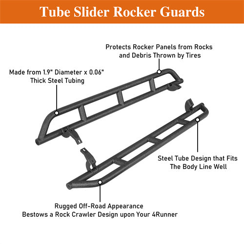 Load image into Gallery viewer, 2010-2024 Toyota 4Runner Slider Rocker Guards Wheel To Wheel Running Boards Side Steps- Hooke Road b9801s 9