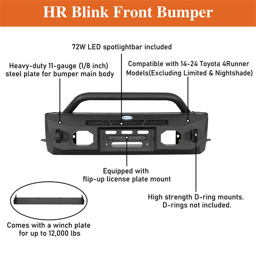Load image into Gallery viewer, Hooke Road 2014-2024 Toyota 4Runner Stubby Front Bumper, Excluding Limited & Nightshade b9818s 14