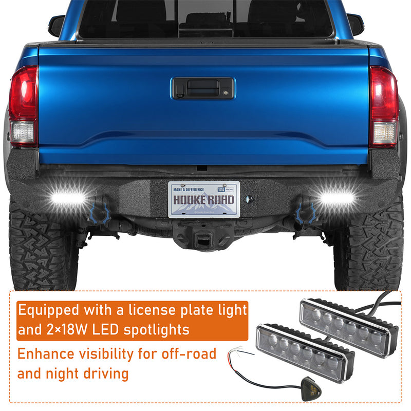 Load image into Gallery viewer, Hooke Road 2016-2023 Tacoma Steel Rear Bumper w/License Plate Light b4214 6