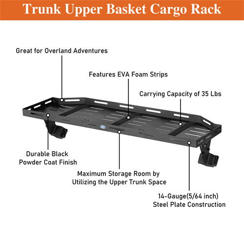Load image into Gallery viewer, Hooke Road Trunk Upper Basket Cargo Rack for 2018-2024 Jeep Wrangler JL 4-Door Hardtop b3083s 12
