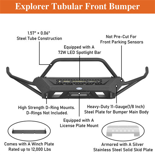 Load image into Gallery viewer, Hooke Road Tube Front Bumper with Winch Plate for 2016-2023 Toyota Tacoma 3rd Gen b4219s 12