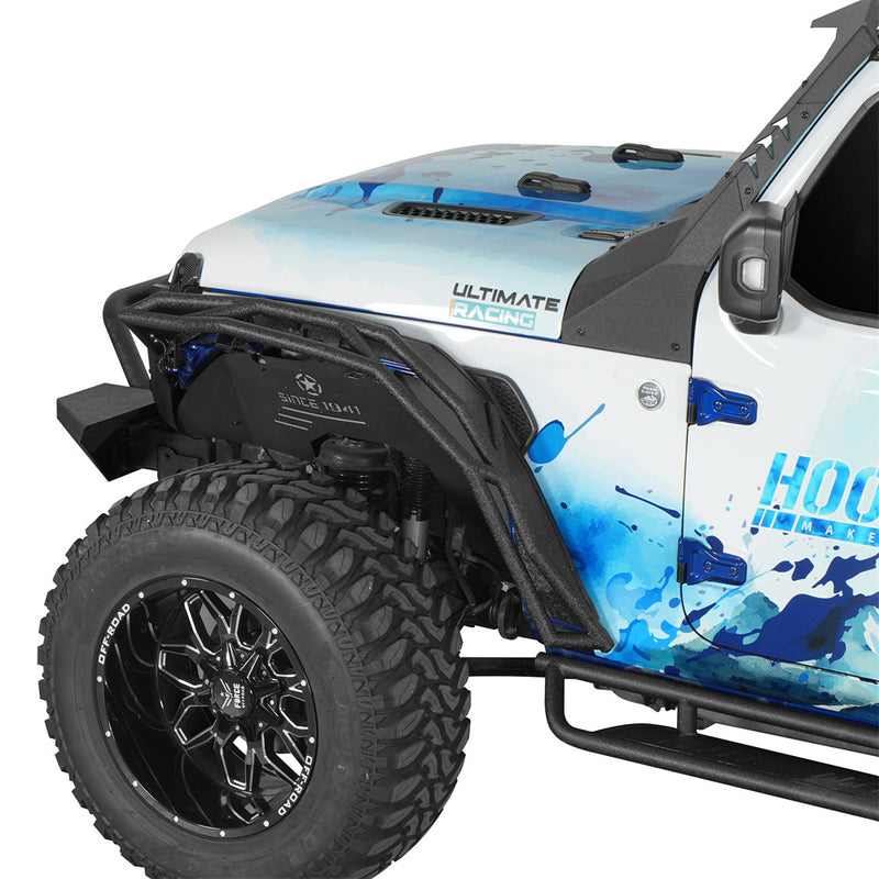 Load image into Gallery viewer, Hooke Road Jeep JL JT Tube Front Fender Flares w/ Turn Signal Lights b3095s 2