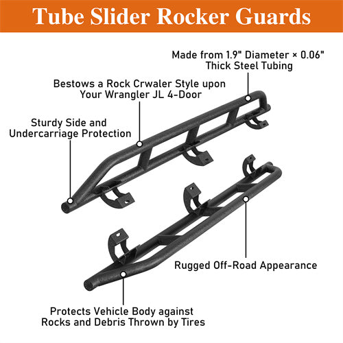 Load image into Gallery viewer, Hooke Road Jeep JL Tube Slider Rocker Guards for 2018-2024 Jeep Wrangler JL 4-Door b3079s 10