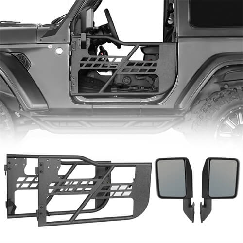 18-23 Jeep Wrangler JL Tubular Half Doors w/Side View Mirrors For 2-Door - Hooke Road b3046s 2