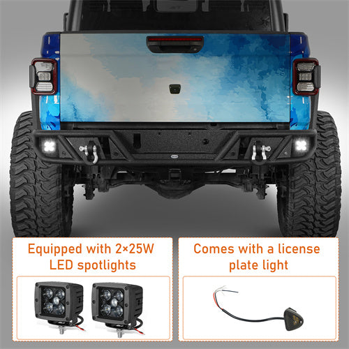 Hooke Road Rear Bumper wth Spotlights for 2020-2025 Jeep Gladiator JT b7028s 6