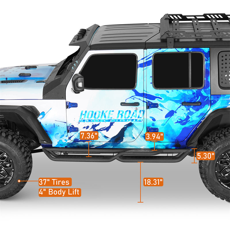 Load image into Gallery viewer, Two-Stair Nerf Side Steps for 2018-2026 Jeep Wrangler JL 4-Door Hooke Road b3101 9