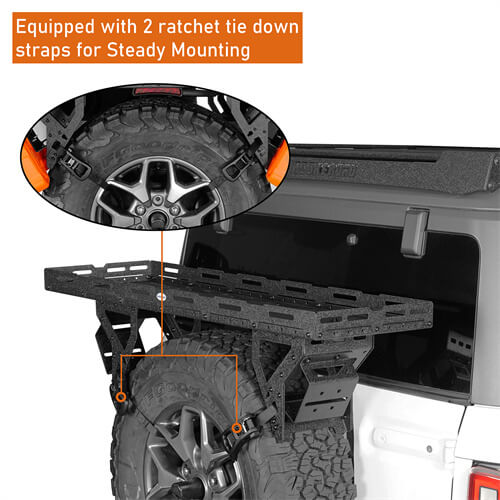 Load image into Gallery viewer, Hooke Road Universal Spare Tire Utility Basket Fits for 30" to 40" Tire for Jeep Wrangler JK JL TJ YJ CJ & Ford Bronco b1031s 14