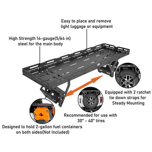 Load image into Gallery viewer, Hooke Road Universal Spare Tire Utility Basket Fits for 30" to 40" Tire for Jeep Wrangler JK JL TJ YJ CJ & Ford Bronco b1031s 16