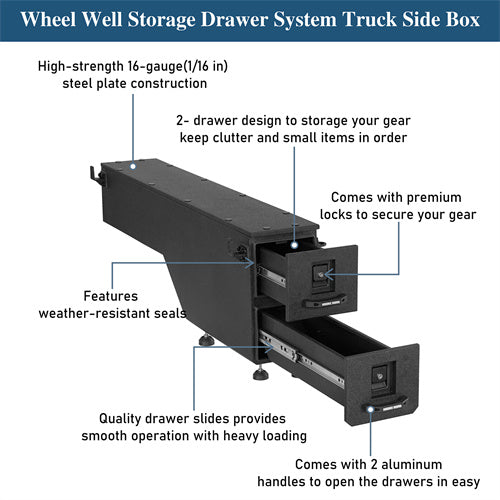 Load image into Gallery viewer, Hooke Road Wheel Well Storage Drawer System Truck Side Box for 2015-2022 Chevy Colorado GMC Canyon  5'2" Bed b9105s 10