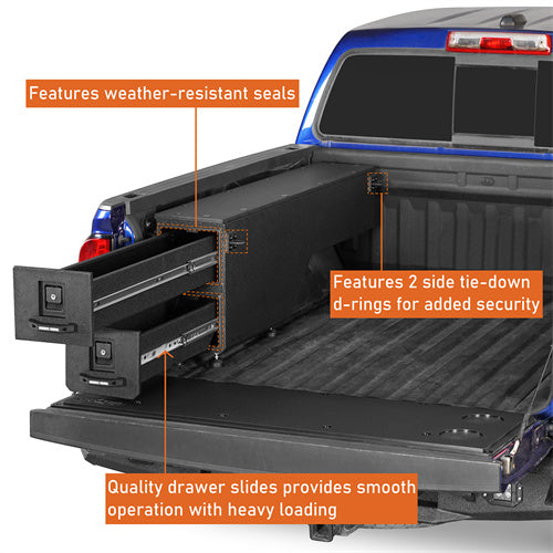 Load image into Gallery viewer, Hooke Road Wheel Well Storage Drawer System Truck Side Box for 2015-2022 Chevy Colorado GMC Canyon  5'2" Bed b9105s 7
