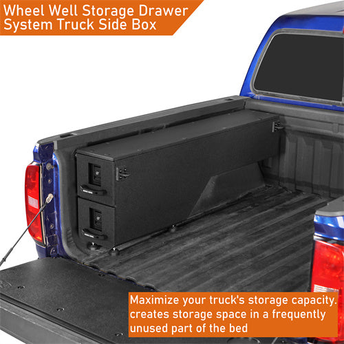 Hooke Road Wheel Well Storage Drawer System Truck Side Box for 2015-2022 Chevy Colorado GMC Canyon  5'2" Bed b9105s 9