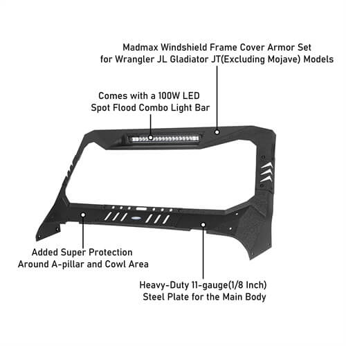 Load image into Gallery viewer, Jeep Wrangler JL & Gladiator JT Madmax Windshield Frame Cover Visor/Cowl 4x4 Jeep Parts - Hooke Road b3058s 14