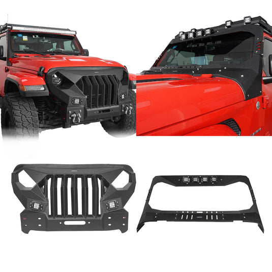 Hooke Road Mad Max Front Bumper & Windshield Frame Cover(18-24 Jeep Wrangler JL & Gladiator JT(Excluding Mojave))