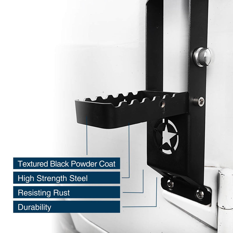 Load image into Gallery viewer, Hooke Road Opar Five Star Matte Black Metal Folding Door Hinge Steps for 2007-2018 Jeep Wrangler JK u-Box 6