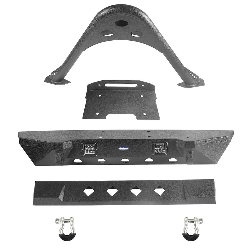 Load image into Gallery viewer, Hooke Road Opar Stubby Front Bumper w/Stinger & Winch Plate Mount w/ 2X 18W LED Spotlight for 2007-2018 Jeep Wrangler JK BXG185 u-Box offroad 10