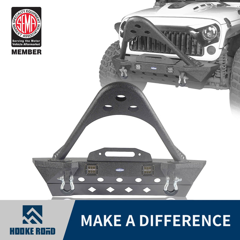 Load image into Gallery viewer, Hooke Road Opar Stubby Front Bumper w/Stinger & Winch Plate Mount w/ 2X 18W LED Spotlight for 2007-2018 Jeep Wrangler JK BXG185 u-Box offroad 1