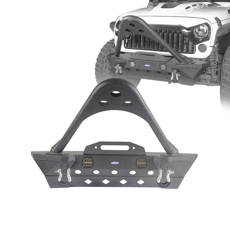 Load image into Gallery viewer, Hooke Road Opar Stubby Front Bumper w/Stinger & Winch Plate Mount w/ 2X 18W LED Spotlight for 2007-2018 Jeep Wrangler JK BXG185 u-Box offroad 2