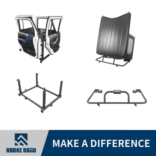 Hooke Road Door Rack & HardTop Carrier Storage Cart Kits(07-25 Jeep Wrangler JK & Wrangler JL 4 Door)
