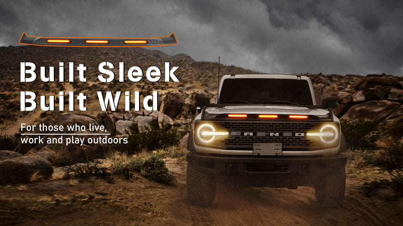 Load image into Gallery viewer, Ford Bronco Hood Protector Bug Shield Deflector Front Stone Guard w/ Amber Lights ft20016 14