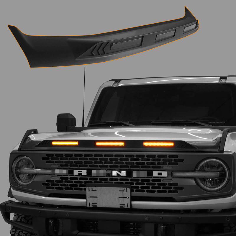 Load image into Gallery viewer, Ford Bronco Hood Protector Bug Shield Deflector Front Stone Guard w/ Amber Lights ft20016 3