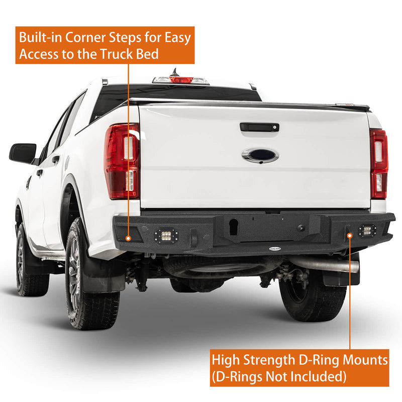 Load image into Gallery viewer, Ford 19-23 Ranger Discovery Rear Steel Bumper w/ LED Floodlights - Hooke Road b8803 6
