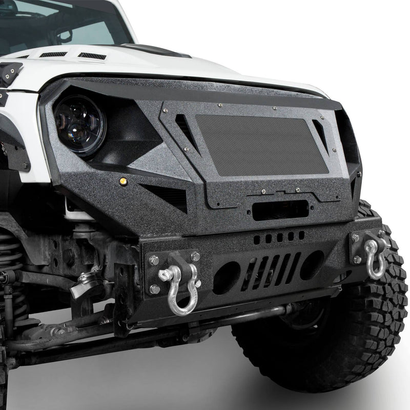 Load image into Gallery viewer, Hooke Road Bumper Front Bumper with Grill Guard and Winch Plate for Jeep Wrangler JK 2007-2018 BXG112 u-Box Offroad 5