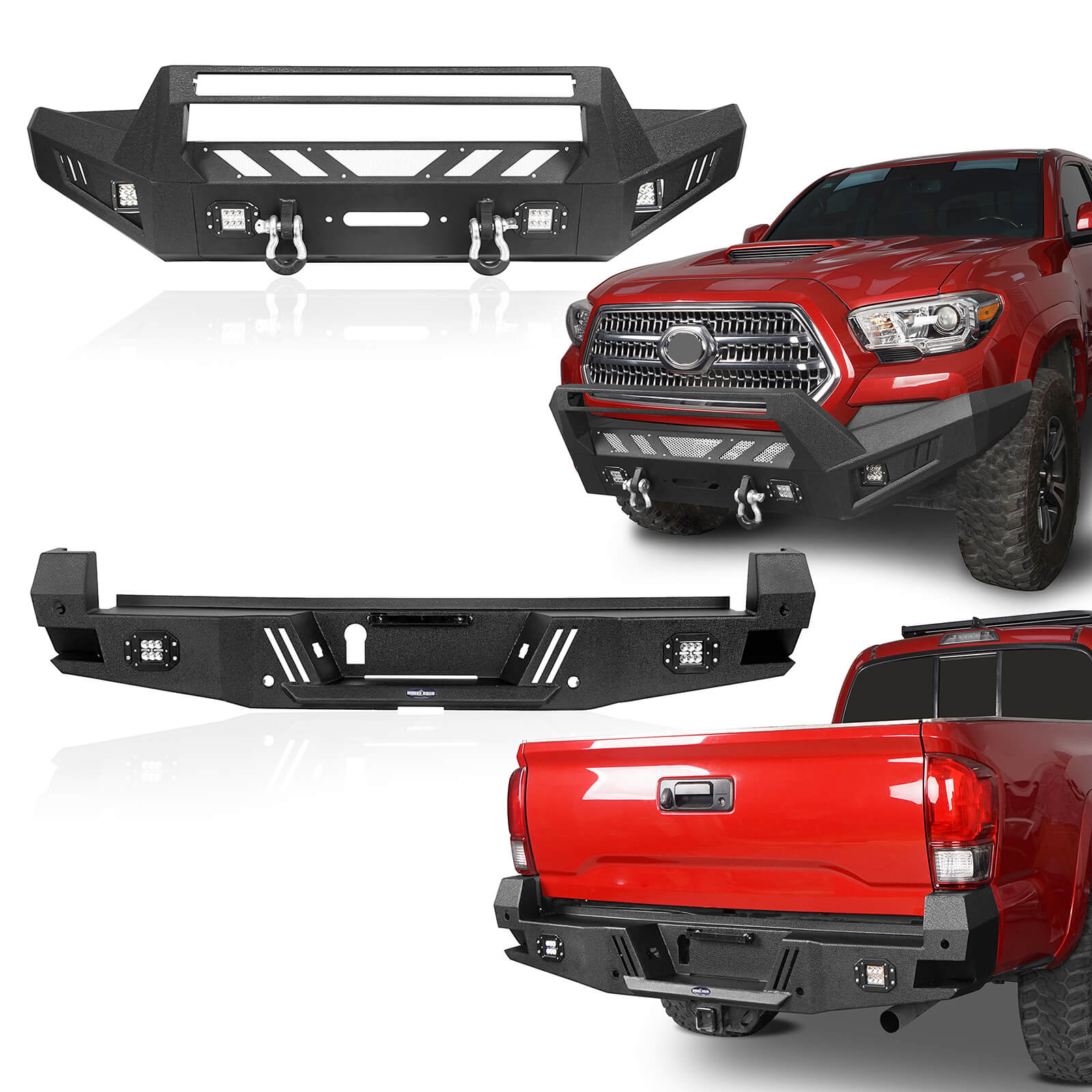 Replacement Step Bumper For Toyota Tacoma 2016-2023 - Powder Coated Black Steel, Direct Fit