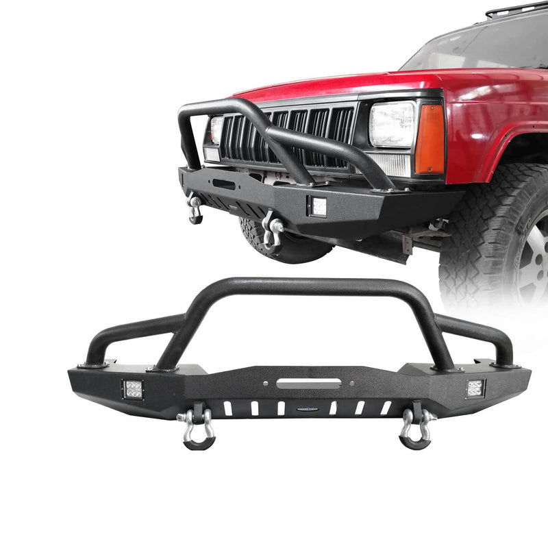 Load image into Gallery viewer, Hooke Road Destroyer Full Width Front Bumper w/2 ¡Á18W LED Spotlights for Jeep Cherokee XJ 1984-2001 BXG320 u-Box Offroad 2