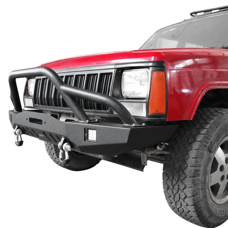 Load image into Gallery viewer, Hooke Road Destroyer Full Width Front Bumper w/2 ¡Á18W LED Spotlights for Jeep Cherokee XJ 1984-2001 BXG320 u-Box Offroad 3