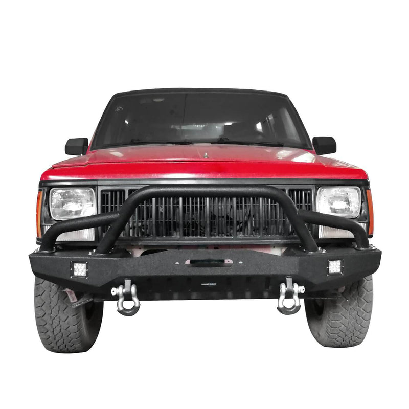 Load image into Gallery viewer, Hooke Road Destroyer Full Width Front Bumper w/2 ¡Á18W LED Spotlights for Jeep Cherokee XJ 1984-2001 BXG320 u-Box Offroad 4
