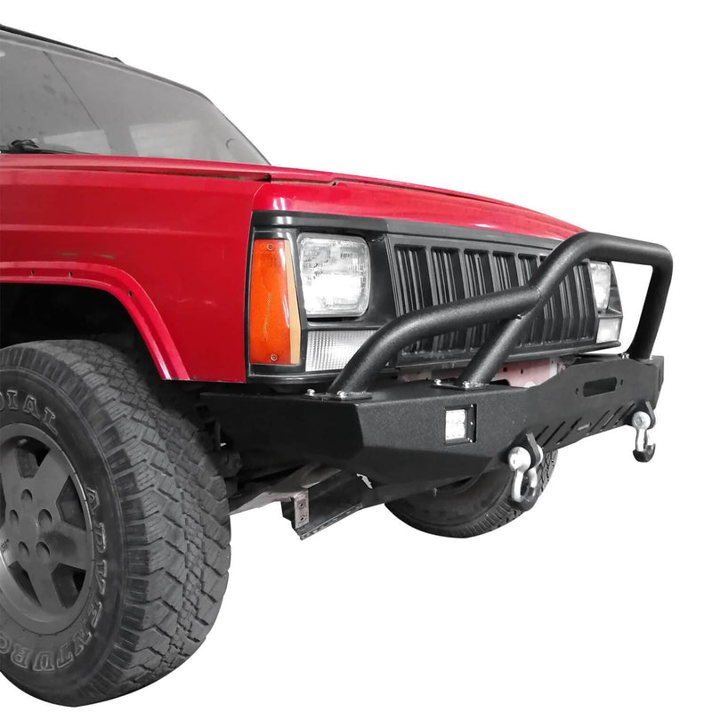Load image into Gallery viewer, Hooke Road Destroyer Full Width Front Bumper w/2 ¡Á18W LED Spotlights for Jeep Cherokee XJ 1984-2001 BXG320 u-Box Offroad 5