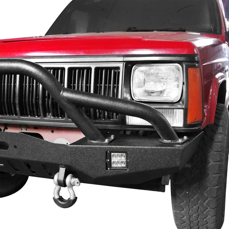 Load image into Gallery viewer, Hooke Road Destroyer Full Width Front Bumper w/2 ¡Á18W LED Spotlights for Jeep Cherokee XJ 1984-2001 BXG320 u-Box Offroad 6