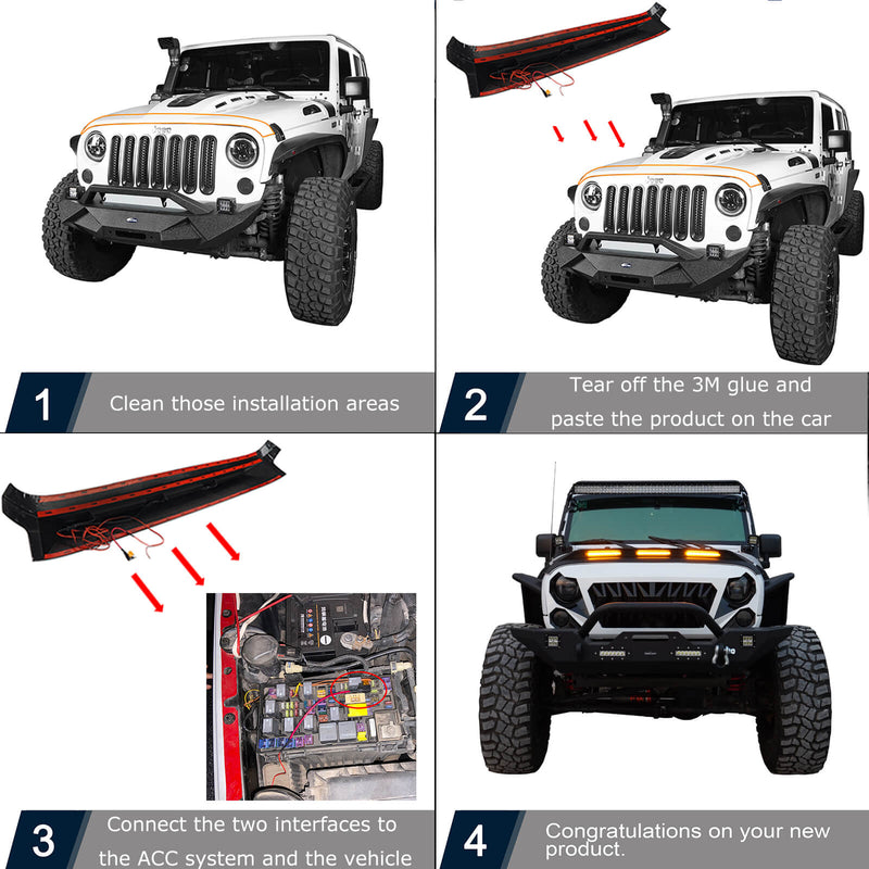 Load image into Gallery viewer, Hooke Road Hood Protector Stone Guard Jeep JK Hood Protector Hood Deflector with LED Lights for 2007-2018 Jeep Wrangler JK mmr20093 13