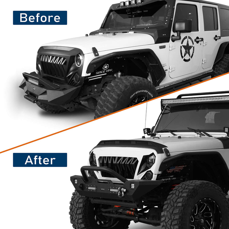 Load image into Gallery viewer, Hooke Road Hood Protector Stone Guard Jeep JK Hood Protector Hood Deflector with LED Lights for 2007-2018 Jeep Wrangler JK mmr20093 3