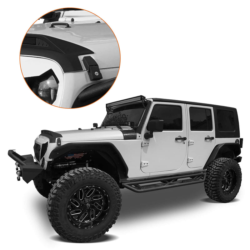 Load image into Gallery viewer, Hooke Road Hood Protector Stone Guard Jeep JK Hood Protector Hood Deflector with LED Lights for 2007-2018 Jeep Wrangler JK mmr20093 4