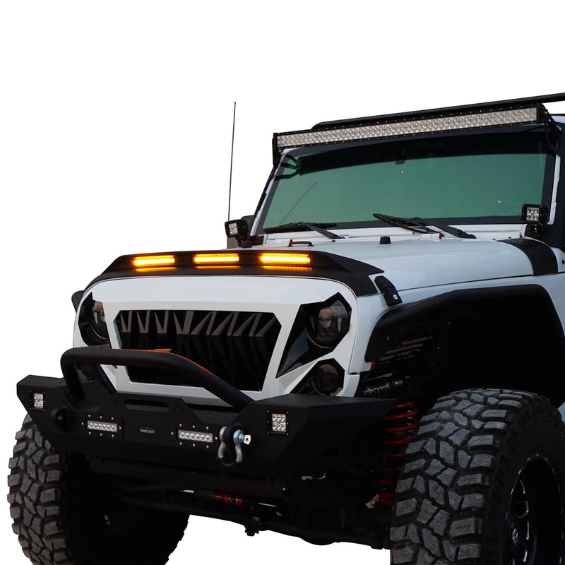 Load image into Gallery viewer, Hooke Road Hood Protector Stone Guard Jeep JK Hood Protector Hood Deflector with LED Lights for 2007-2018 Jeep Wrangler JK mmr20093 9