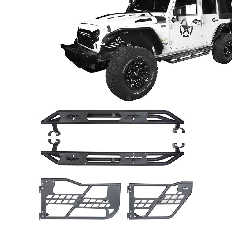 Load image into Gallery viewer, Hooke Road Jeep JK Running Boards and Tubular Half Doors Combo for Jeep Wrangler JK 2007-2018 BXG106136 Jeep JK Side Steps Jeep Tube Doors Jeep Half Doors 2