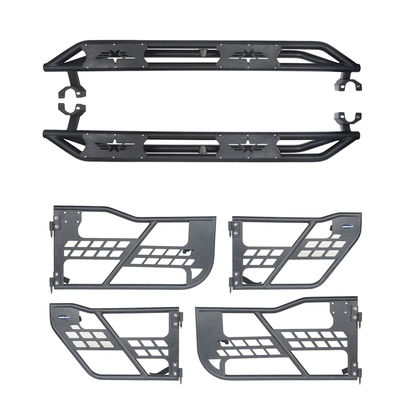 Load image into Gallery viewer, Hooke Road Jeep JK Running Boards and Tubular Half Doors Combo for Jeep Wrangler JK 2007-2018 BXG106136 Jeep JK Side Steps Jeep Tube Doors Jeep Half Doors 3