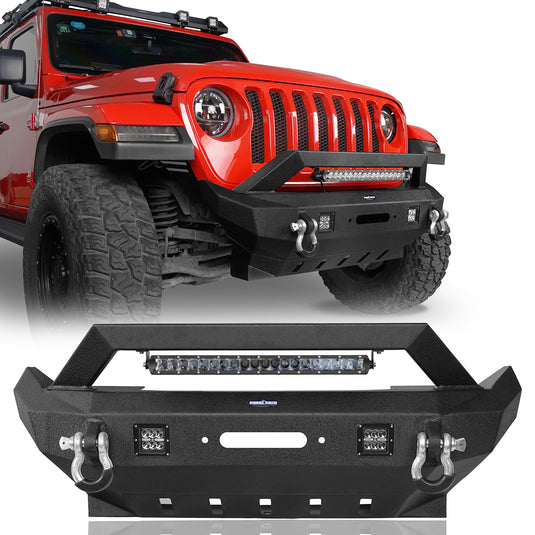 Hooke Road Jeep JL Front Bumper w/LED light Gladiator JT Stubby Front Bumper for 2018-2021 Jeep Wrangler JL and 2020-2021 Jeep Gladiator JT bxg7008 2