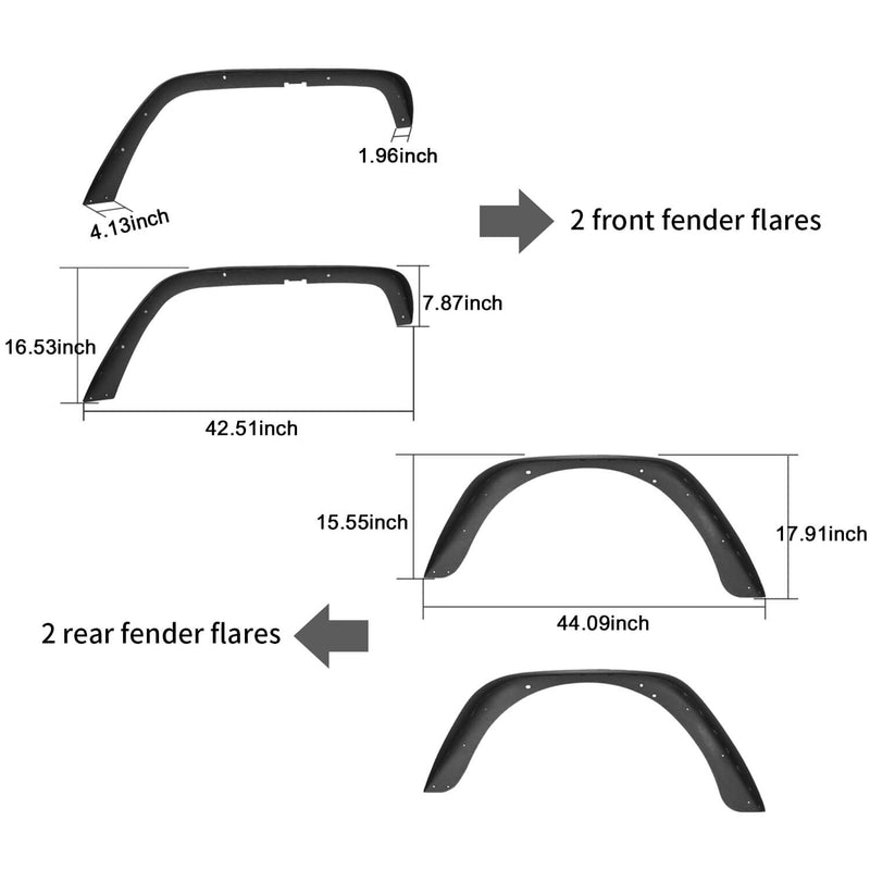Load image into Gallery viewer, Hooke Road Front & Rear Flat Fender Flares(97-06 Jeep Wrangler TJ)