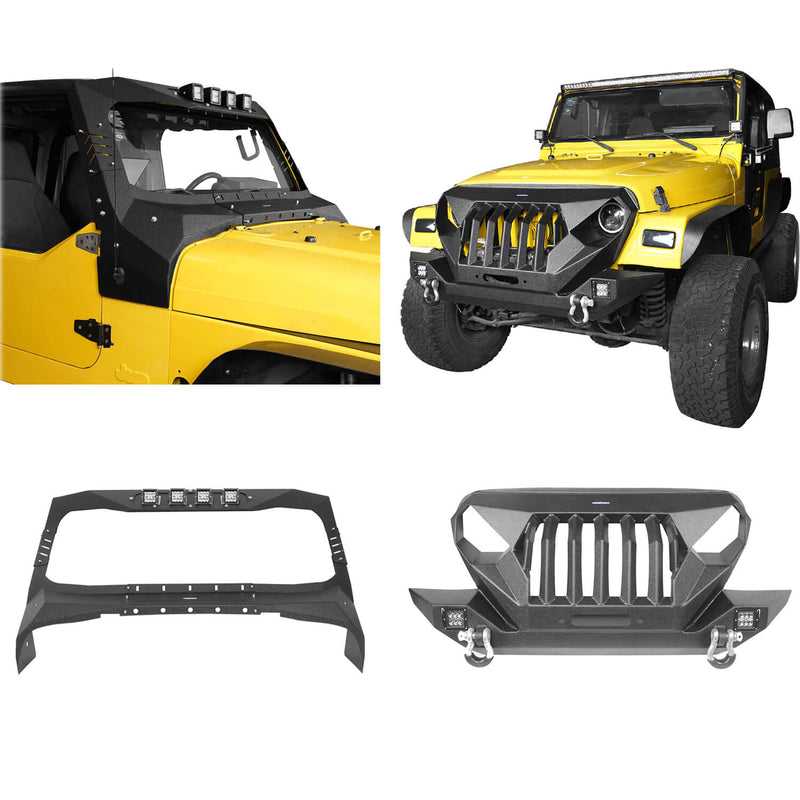 Load image into Gallery viewer, Hooke Road Jeep TJ Front Bumper & Windshield Frame Cover for 1997-2006 Jeep Wrangler TJ bxg10171027 2