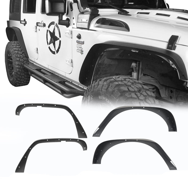 Load image into Gallery viewer, Hooke Road Jeep JK Flat Fender Flares Textured Black Steel Fender Flares for Jeep Wrangler JK 2007-2018 BXG004 Jeep JK   Fender Flares Jeep Wrangler Fender Flares Jeep Fender Flares u-Box Offroad 2