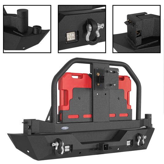 18-23 Jeep Wrangler JL Aftermarket Rear Bumper w/ 2 Gasoline Fuel Cans & Tire Carrier - Hooke Road b3041s 12